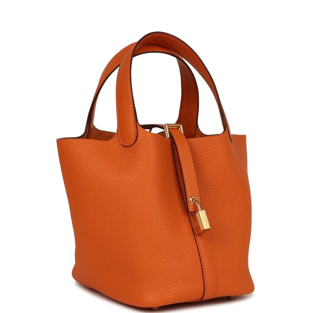 H**me5 Picotin Lock 18 Orange Clemence Gold Hardware