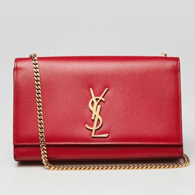 Sa1nt Lau*nt Red Grained Leather Monogram Medium Kate Flap Bag