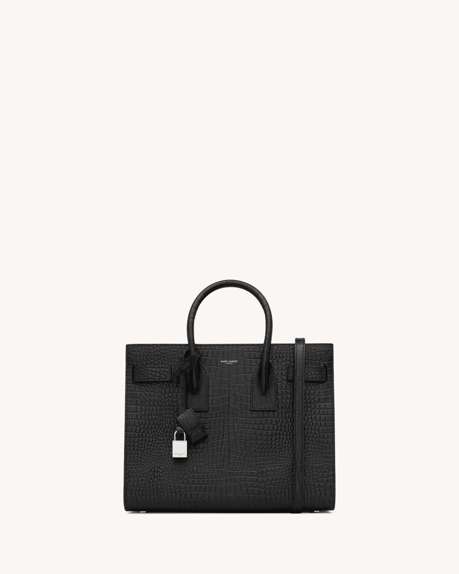 Sa1nt Lau*nt small sac de jour bag in black crocodile-embossed leather