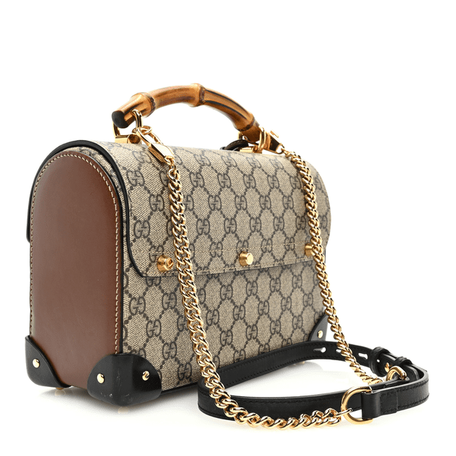 Gvc*1 GG Svp*me Monogram Small Padlock Bamboo Shoulder Bag Beige Black Cuir