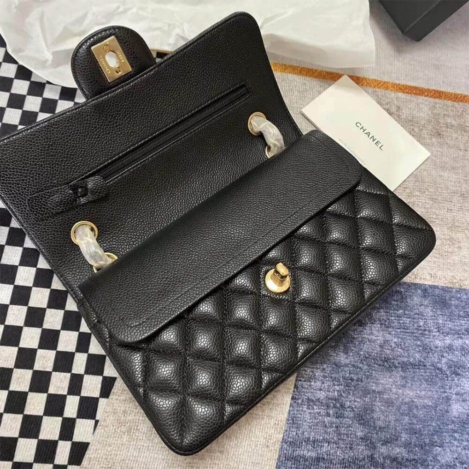 Ch**el Classic Flap Handbag GRAINED CALFSKIN & GOLD METAL