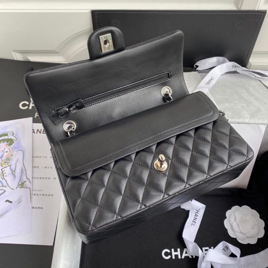 Ch**el CLASSIC HANDBAG Lambskin & Silver Metal