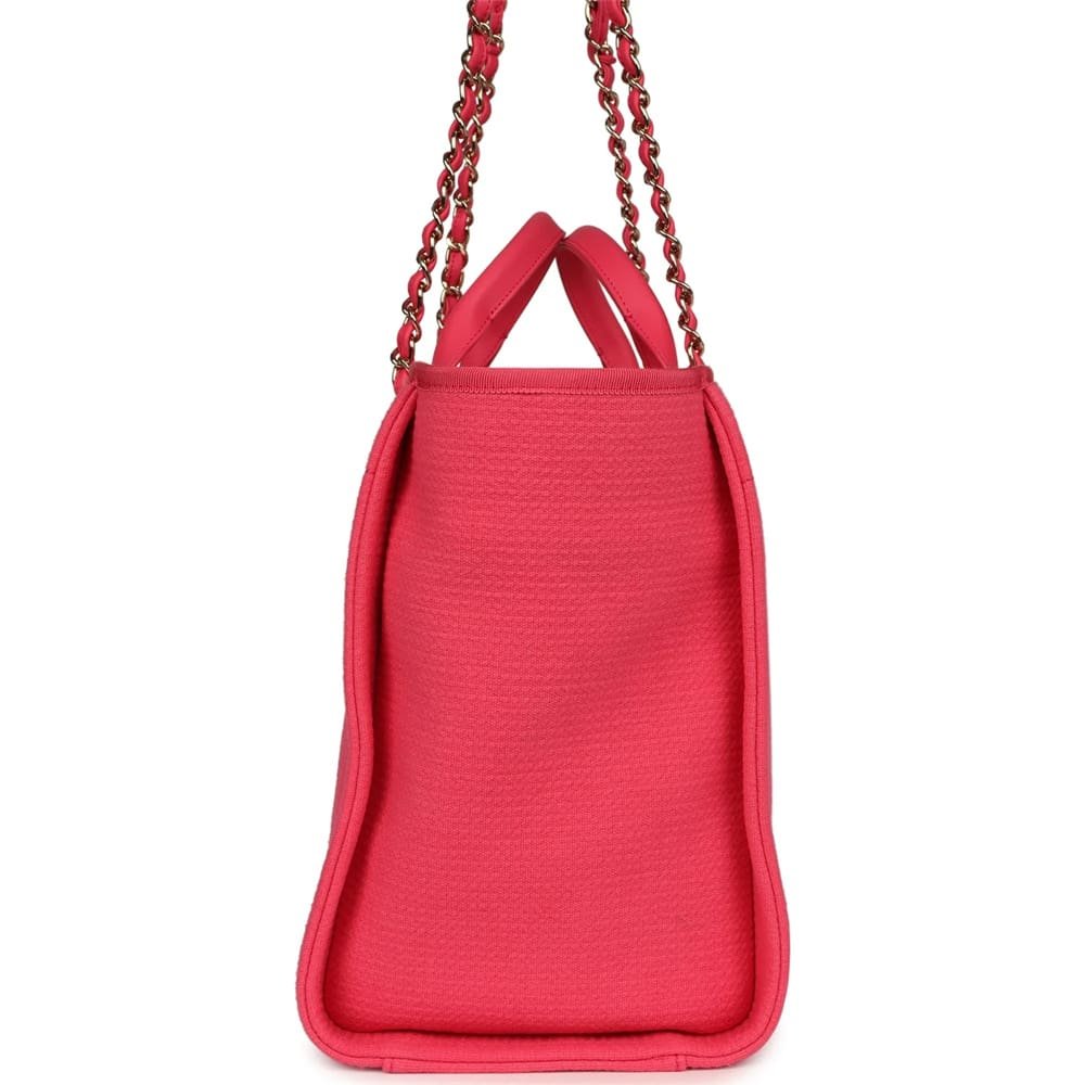 Ch**el Medium Deauville Shopping Tote Hot Pink Canvas Light Gold Hardware