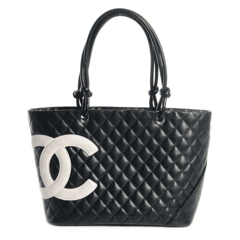 Ch**el Calfskin Quilted Large Cambon Tote Black White