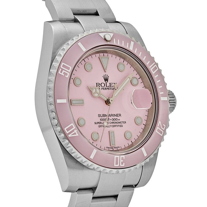 R01ex Submariner Date 116610LN Stainless Steel With Aftermarket Custom Made Pink Dial (2019)
