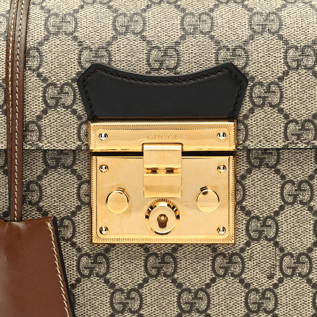 Gvc*1 GG Svp*me Monogram Small Padlock Bamboo Shoulder Bag Beige Black Cuir