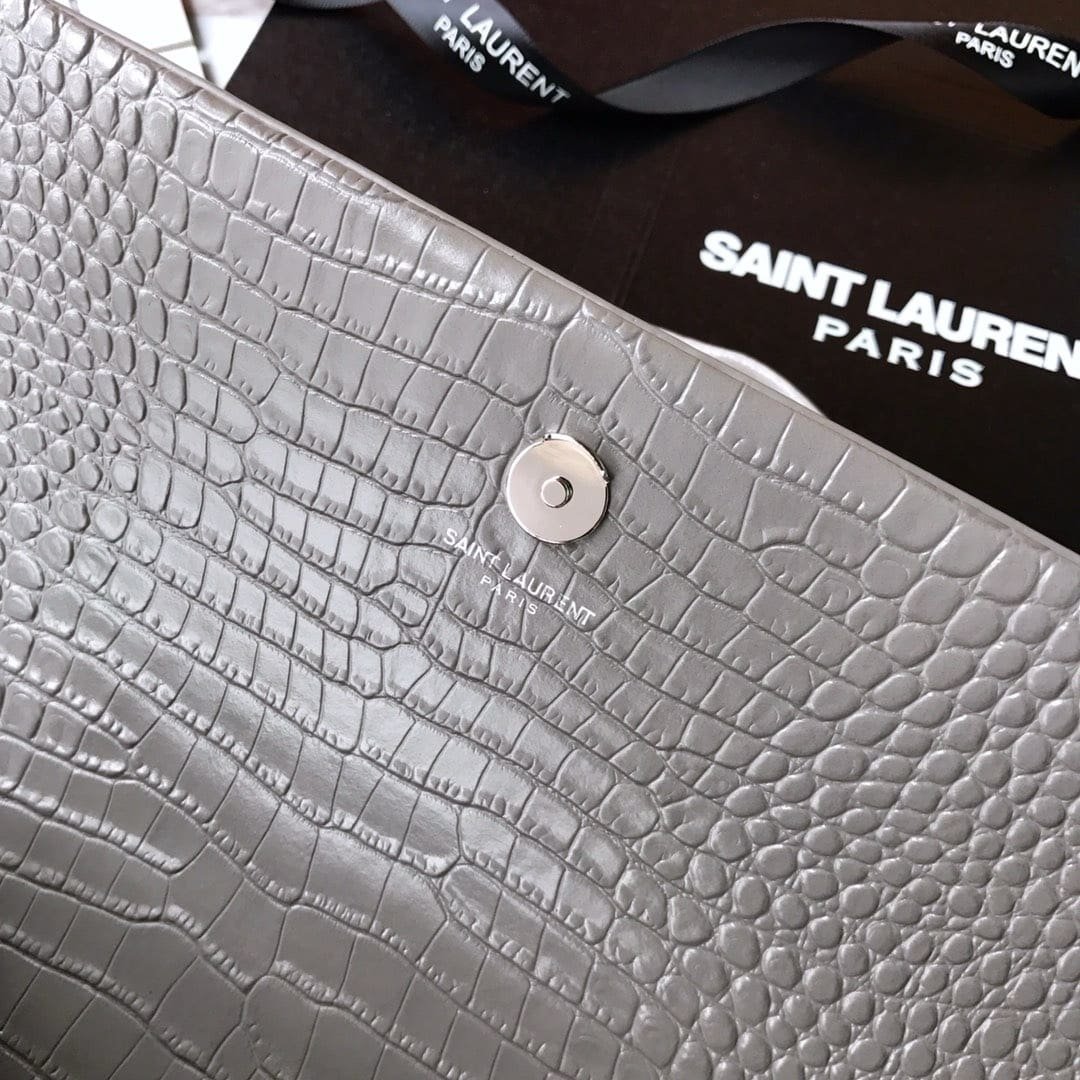 Sa1nt Lau*nt Grey Crocodile Embossed Kate Medium