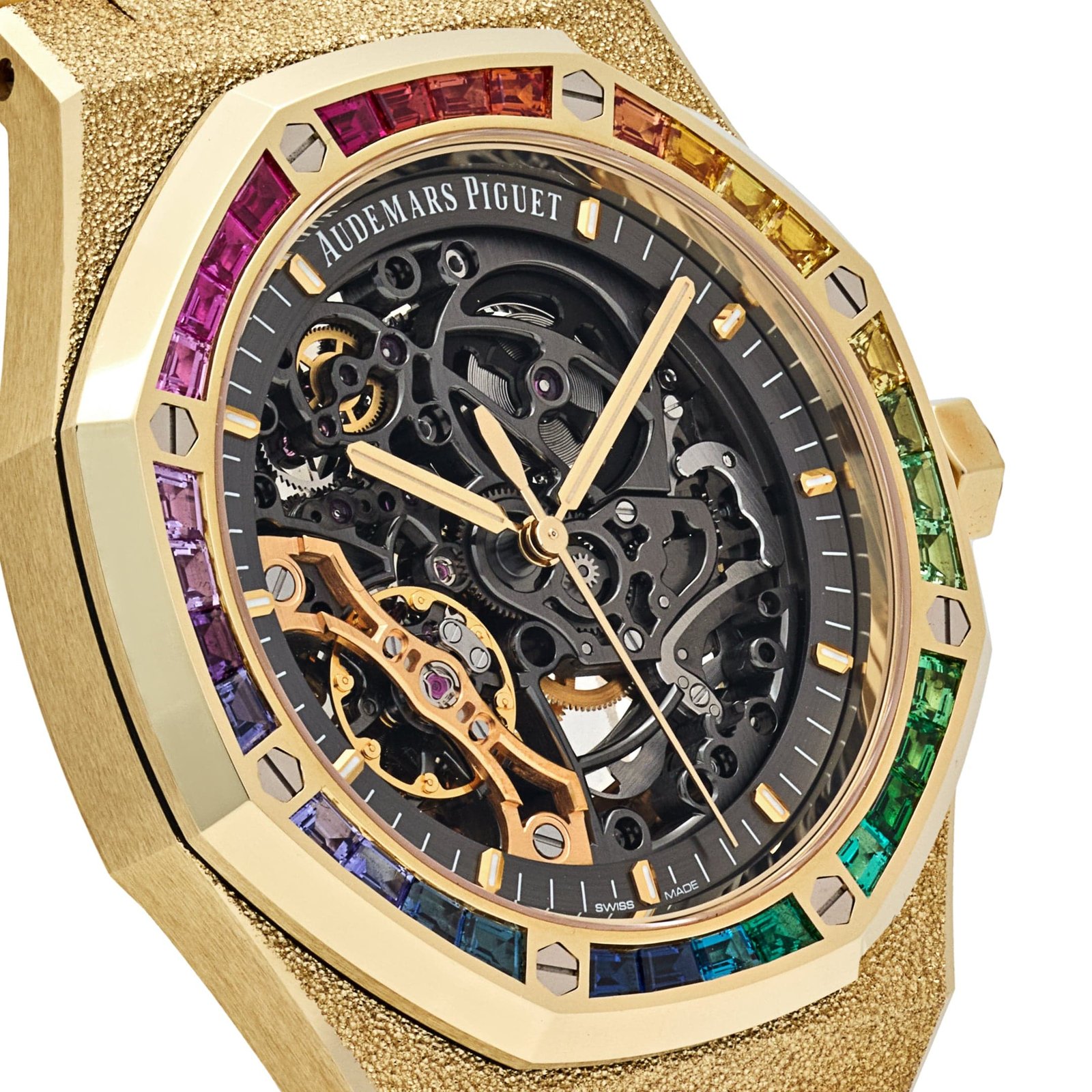 Audemars P1g*et Royal Oak 15412BA.YG.1224BA.01 Rainbow Baguette Frosted Yellow Gold Double Balance Wheel