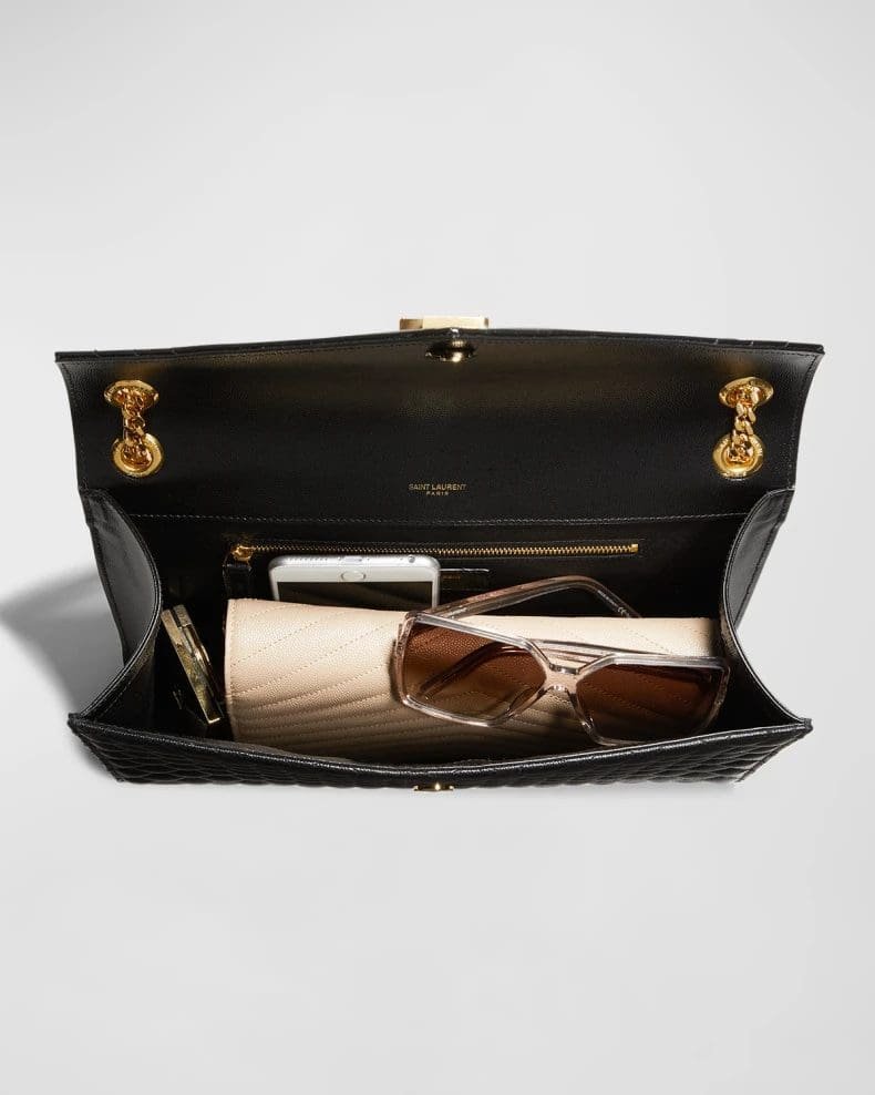 Sa1nt Lau*nt Envelope Triquilt Large Y51 Shoulder Bag in Grained Leather