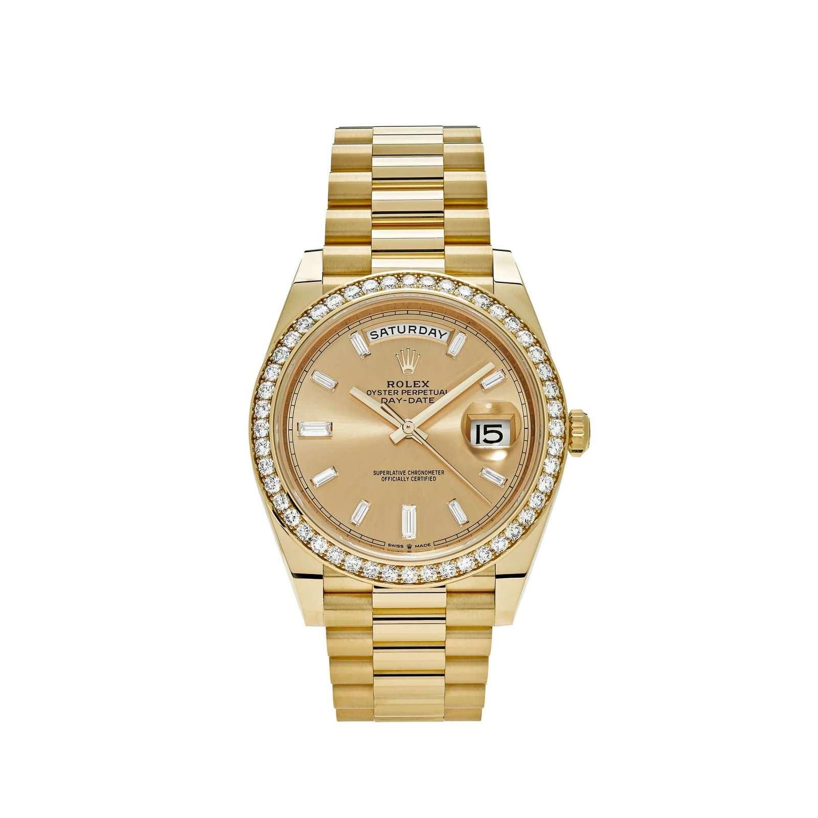 R01ex Day-Date 40 228348RBR Yellow Gold D1am0nd Bezel Champagne D1am0nd Dial