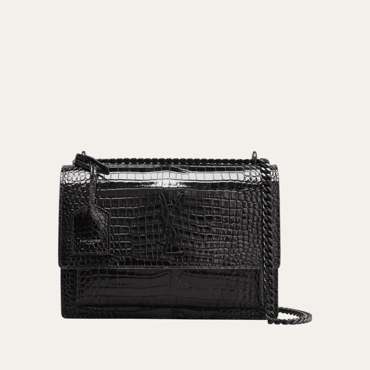 Sa1nt Lau*nt Sunset Medium Y51 Crossbody Bag in Croc-Emboassed Leather