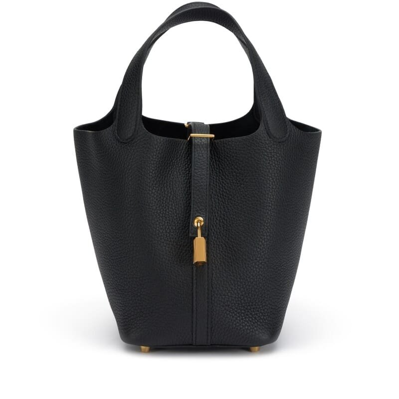 H**me5 Black Clemence Picotin Lock 18 Gold Hardware