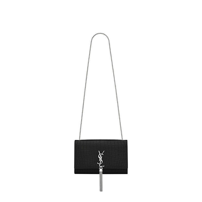 Sa1nt Lau*nt Medium Kate Tassel Chain Bag In Black Crocodile Em