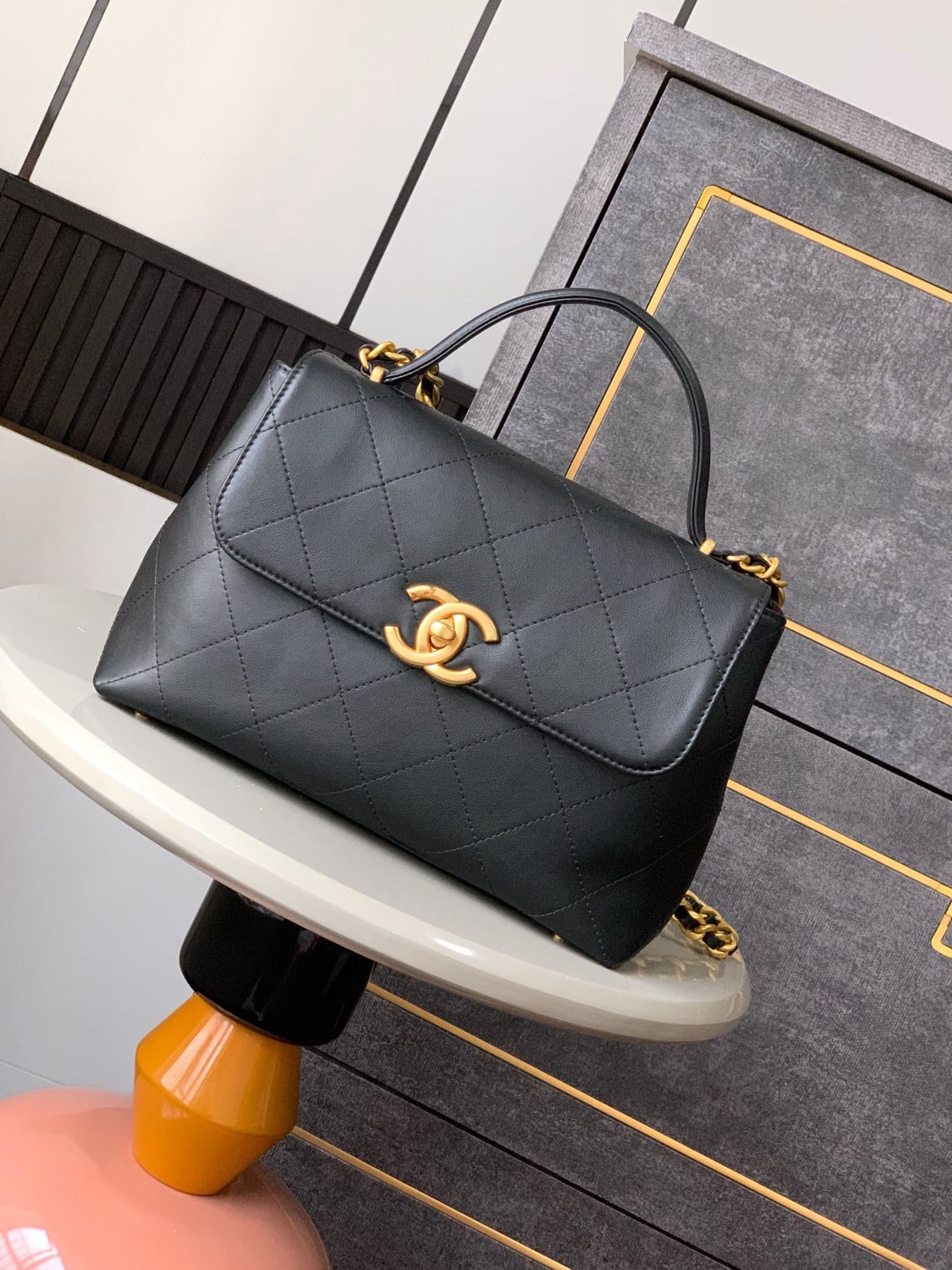 Ch**el LARGE FLAP BAG WITH TOP HANDLE