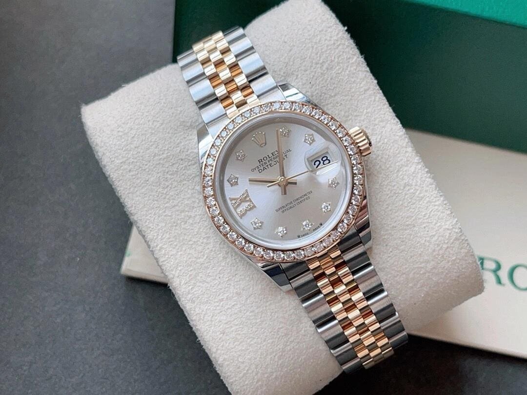 R01ex Lady-Datejust Silver D1am0nd Dial, D1am0nd Bezel, Steel & Gold, 279383RBR