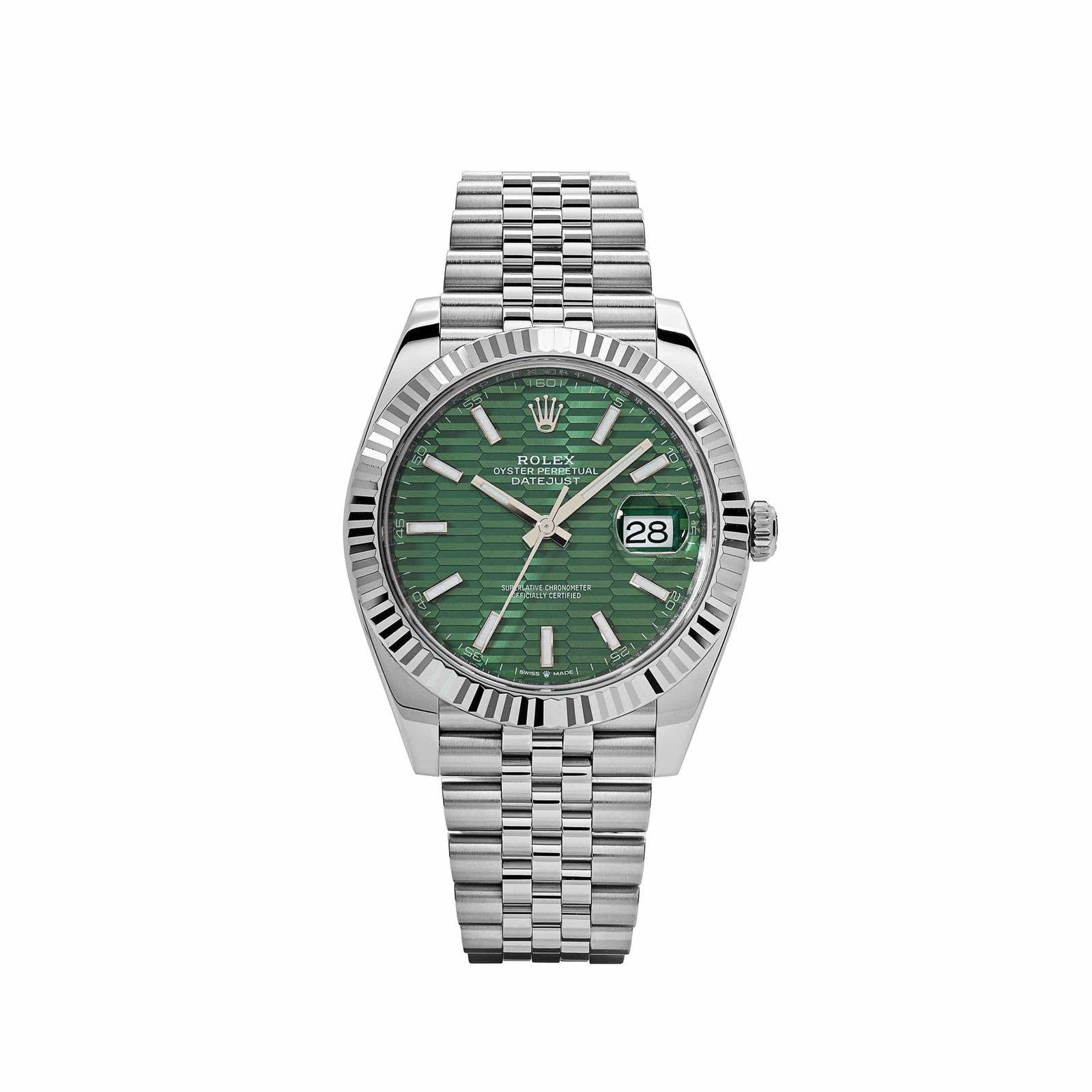 R01ex Datejust 41 126334 Stainless Steel Fluted Motif Green Dial Jubilee