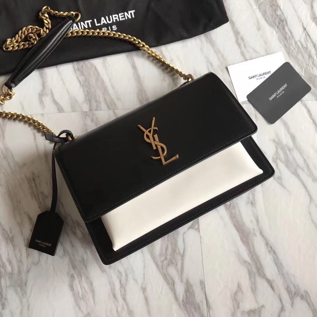 Sa1nt Lau*nt  Calfskin Bi-Color Medium Monogram Sunset Black Pearl White