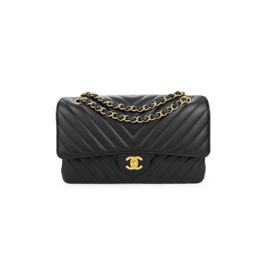 Ch**el Classic Chevron Tweed Medium Flap Glod