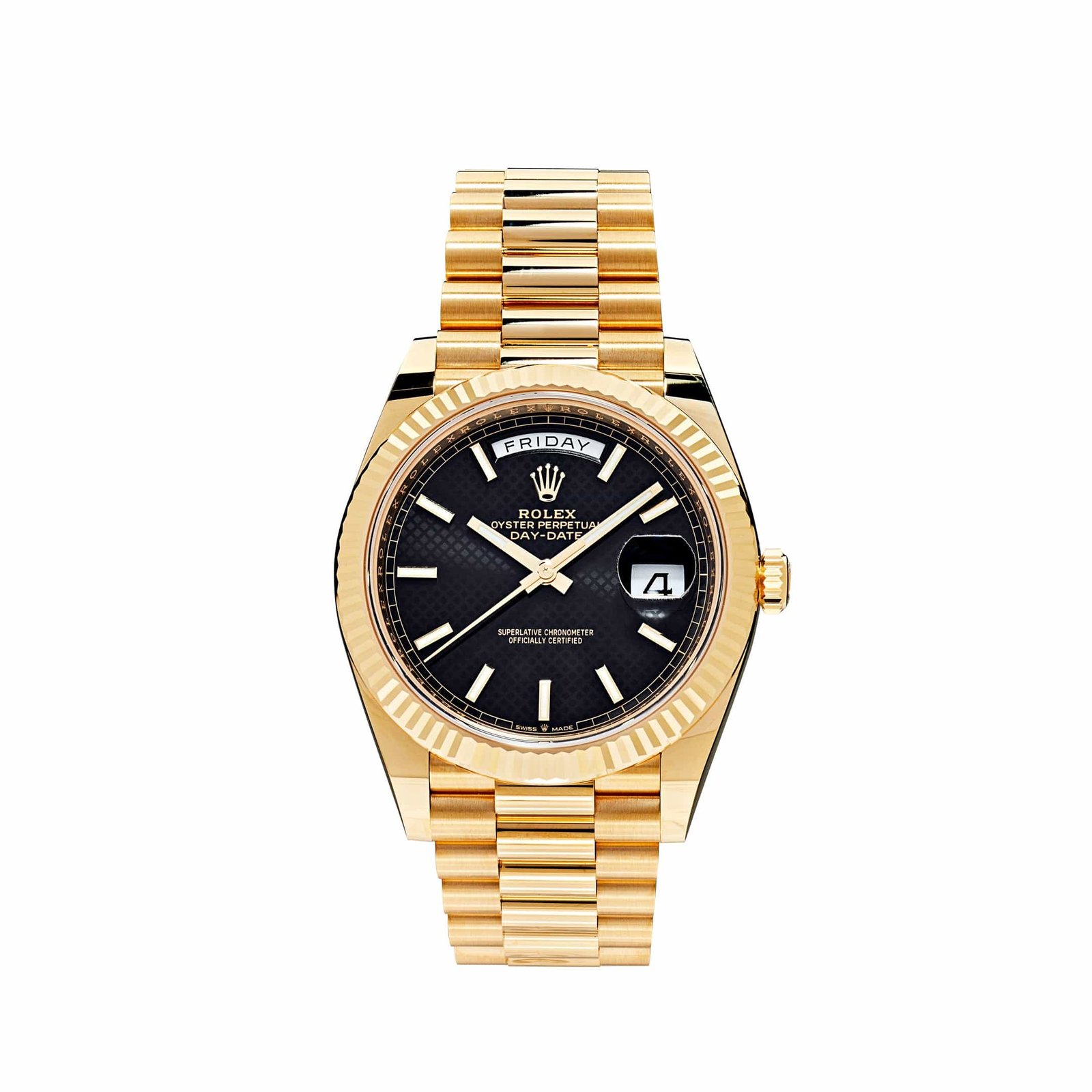 R01ex Day-Date 40 228238 Yellow Gold Black Diagonal Motif Dial
