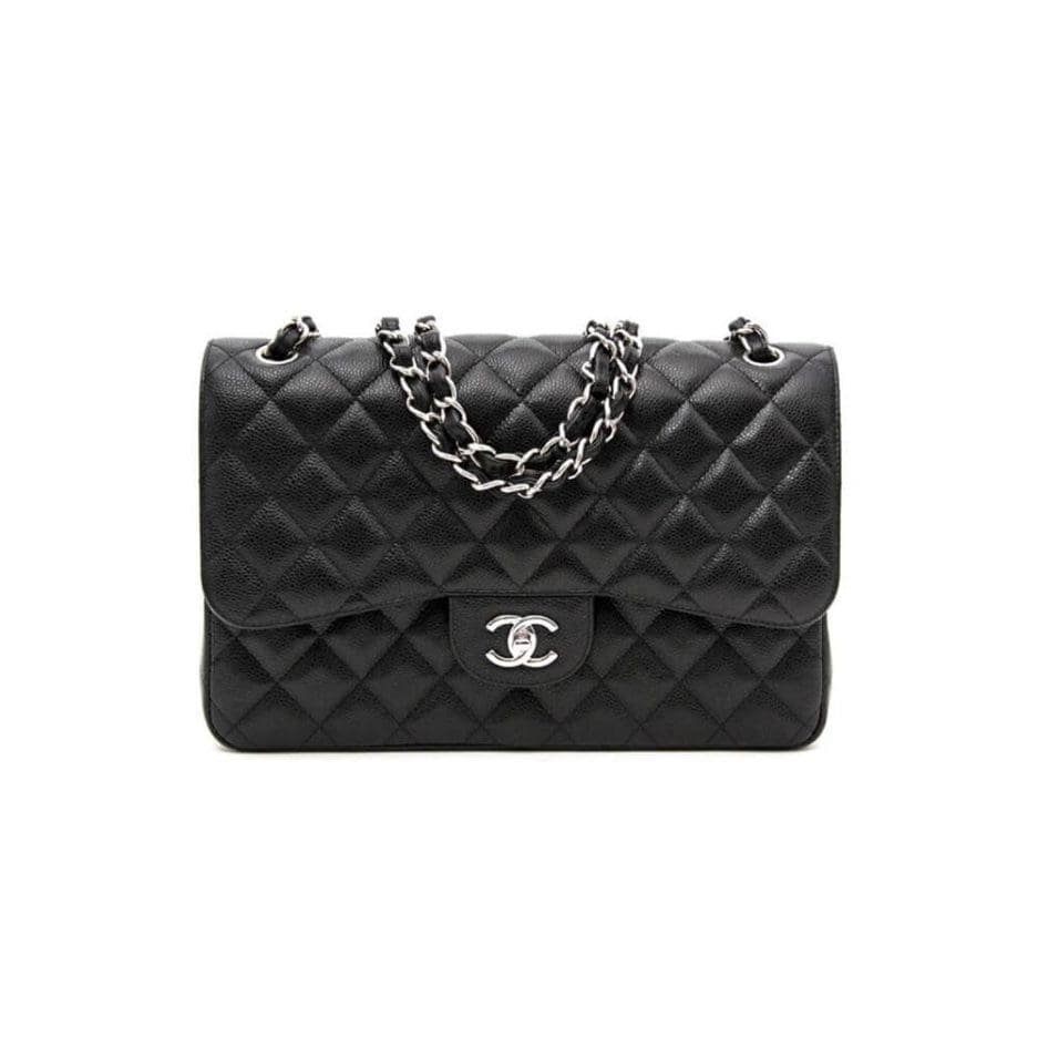 Ch**el LARGE CLASSIC HANDBAG Grained Calfskin & Silver Metal