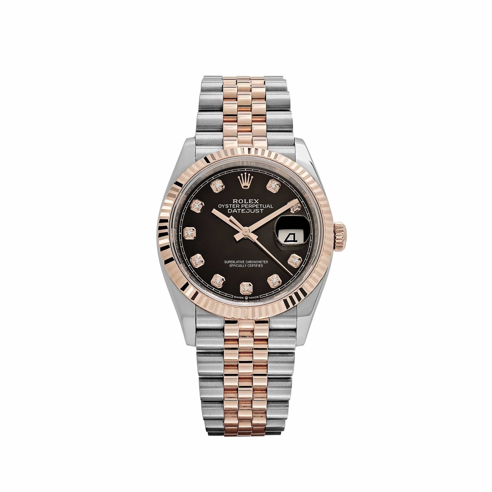 R01ex Datejust 36 126231 Rose Gold Stainless Steel Black D1am0nd Dial