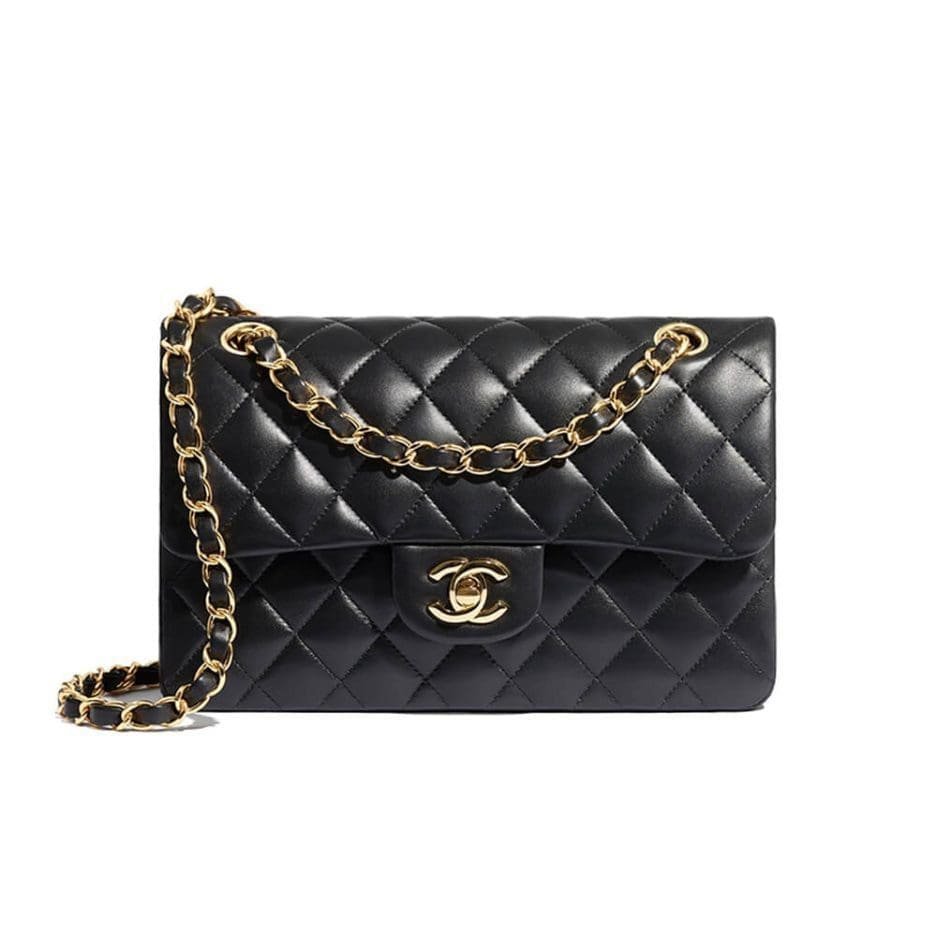 Ch**el SMALL CLASSIC HANDBAG LAMBSKIN & GOLD METAL