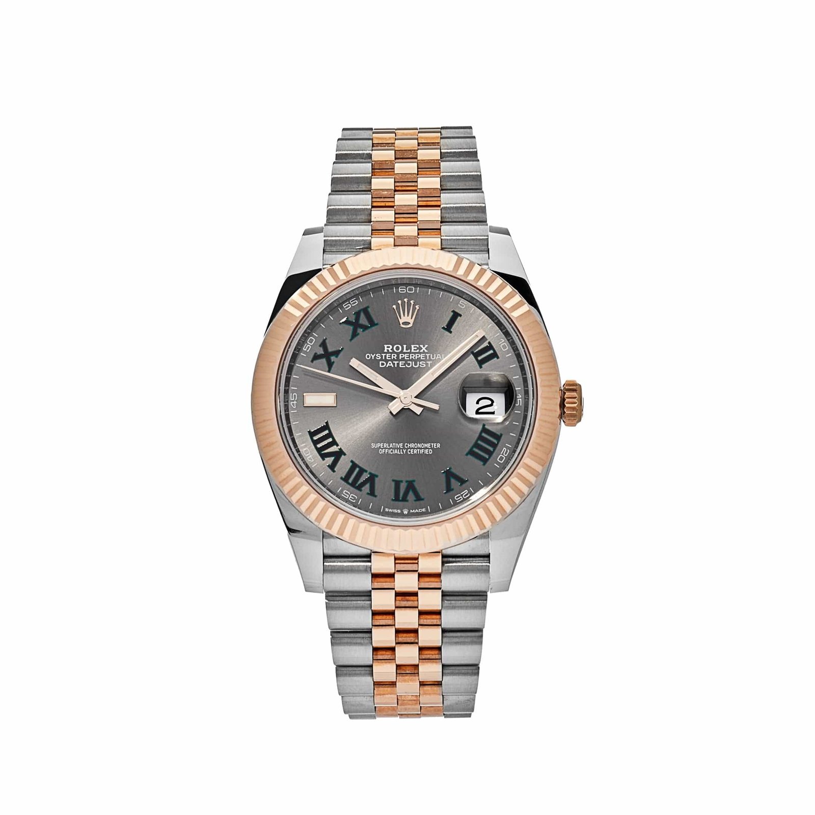 R01ex Datejust 41 126331 Rose Gold Stainless Steel Wimbledon Dial Jubilee