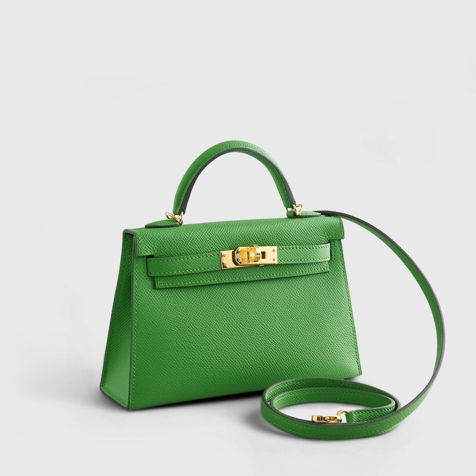 H**me5 Kelly Mini Epsom Vert Yucca Sellier Gold Hardware