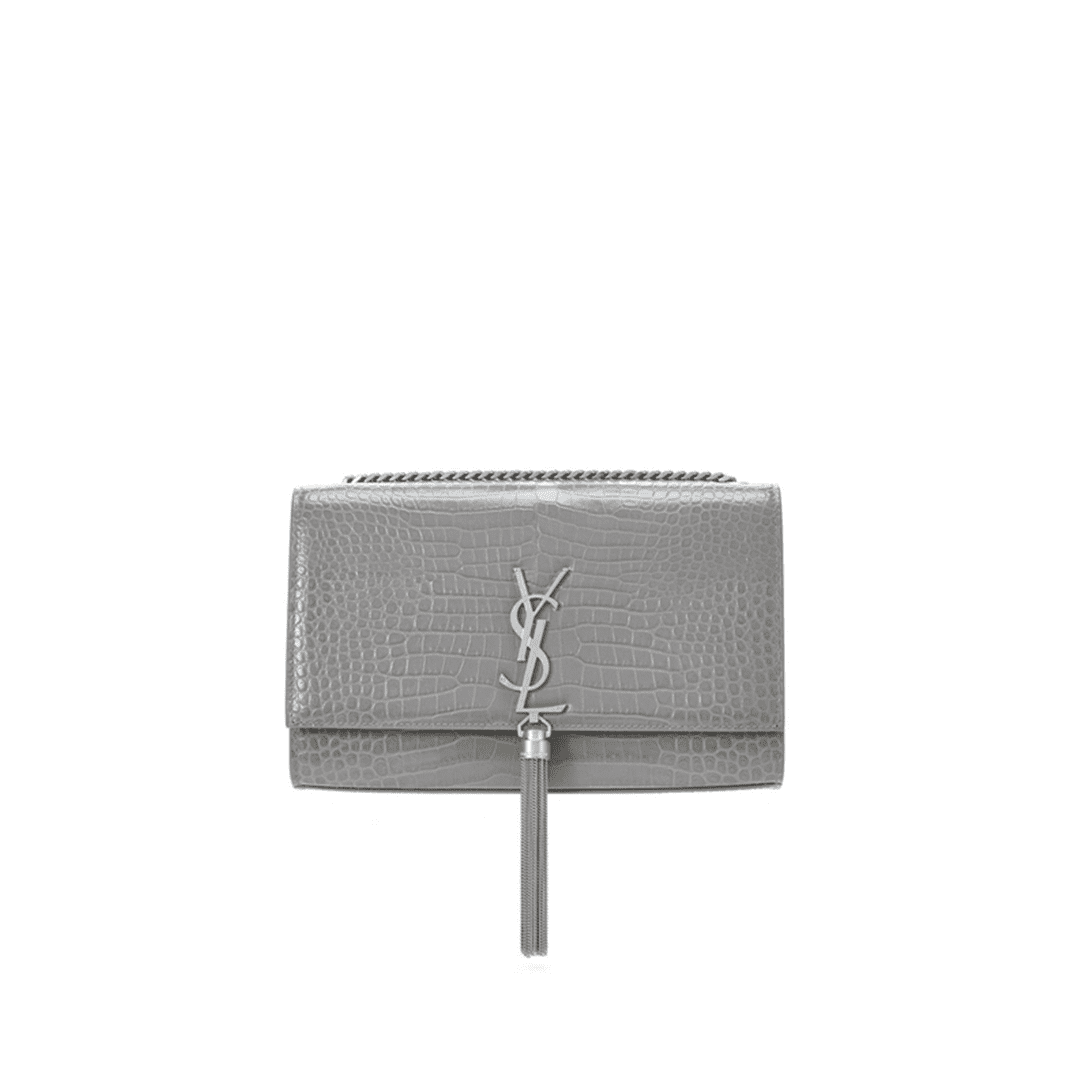 Sa1nt Lau*nt Grey Crocodile Embossed Kate Medium