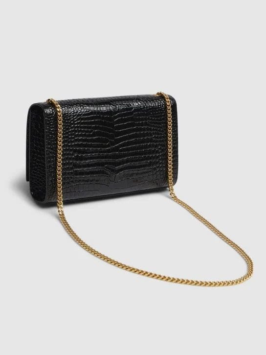 Sa1nt Lau*nt Medium Kate Tassel Chain Bag In Black Crocodile Em