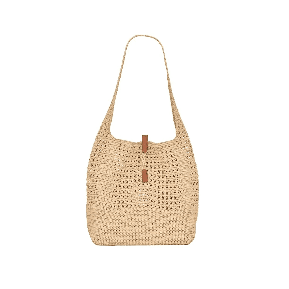 Sa1nt Lau*nt Le 5 À 7 in Raffia Crochet and Smooth Leather