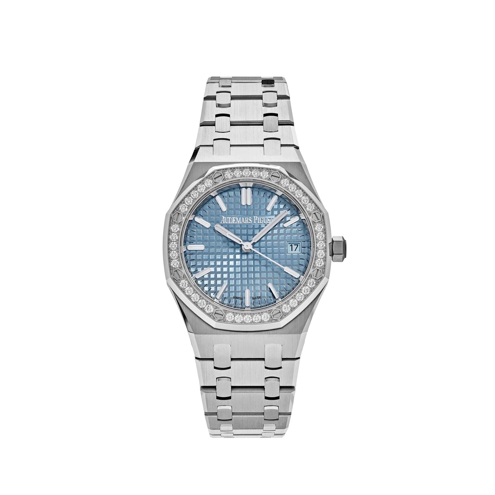 Audemars P1g*et Royal Oak 77451ST.ZZ.1361ST.01 ‘Ladies’ Selfwinding ’50th Anniversary’ Stainless Steel Light Blue Dial D1am0nd Bezel (2023)