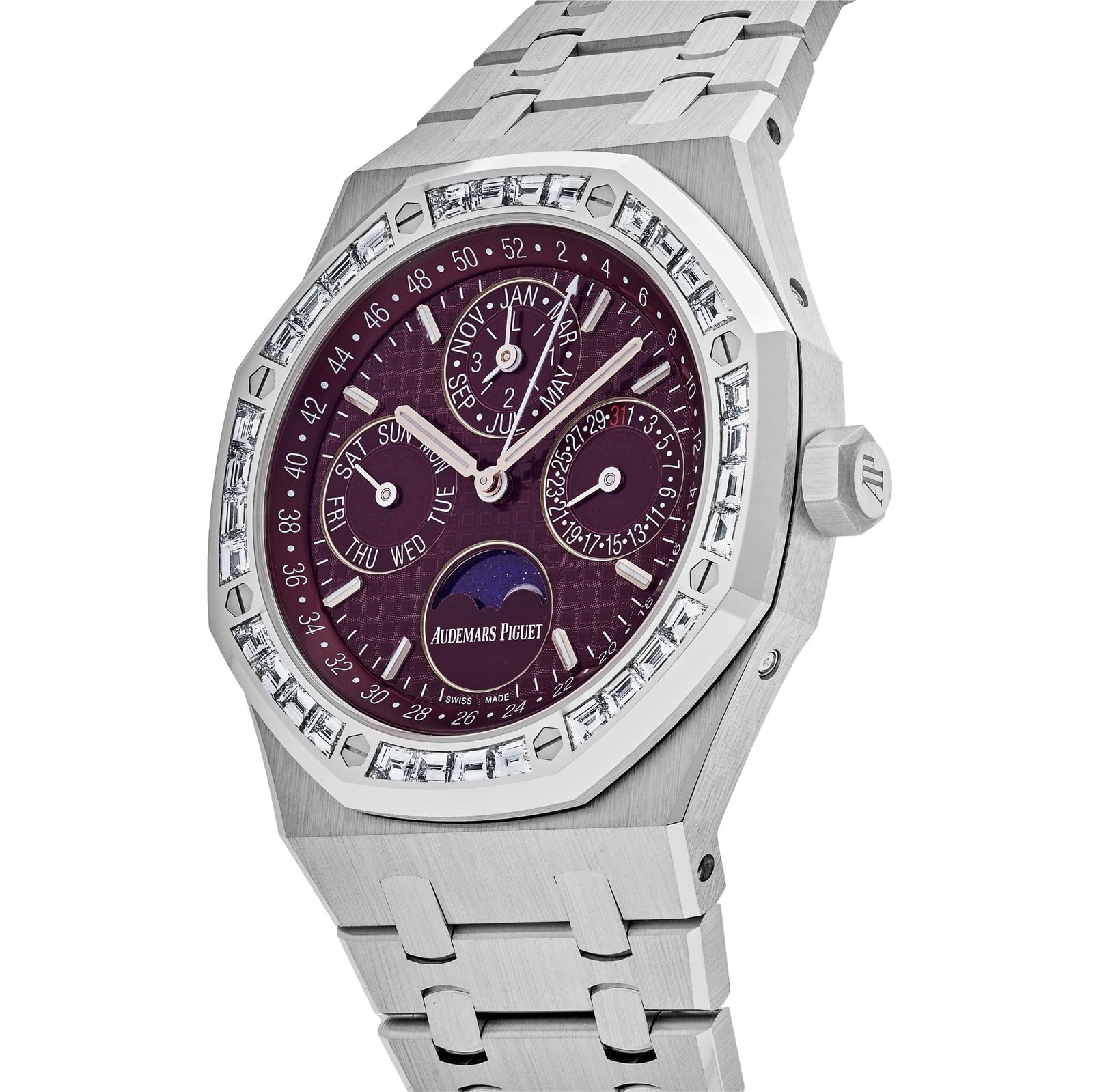Audemars P1g*et Royal Oak Perpetual Calendar 26598BC.ZZ.1220BC.01 ‘Special Edition’ White Gold Burgundy Dial D1am0nd Bezel (2024)