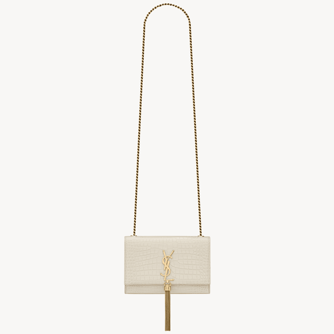 Sa1nt Lau*nt KATE SMALL TASSEL IN CROCODILE-EMBOSSED LEATHER