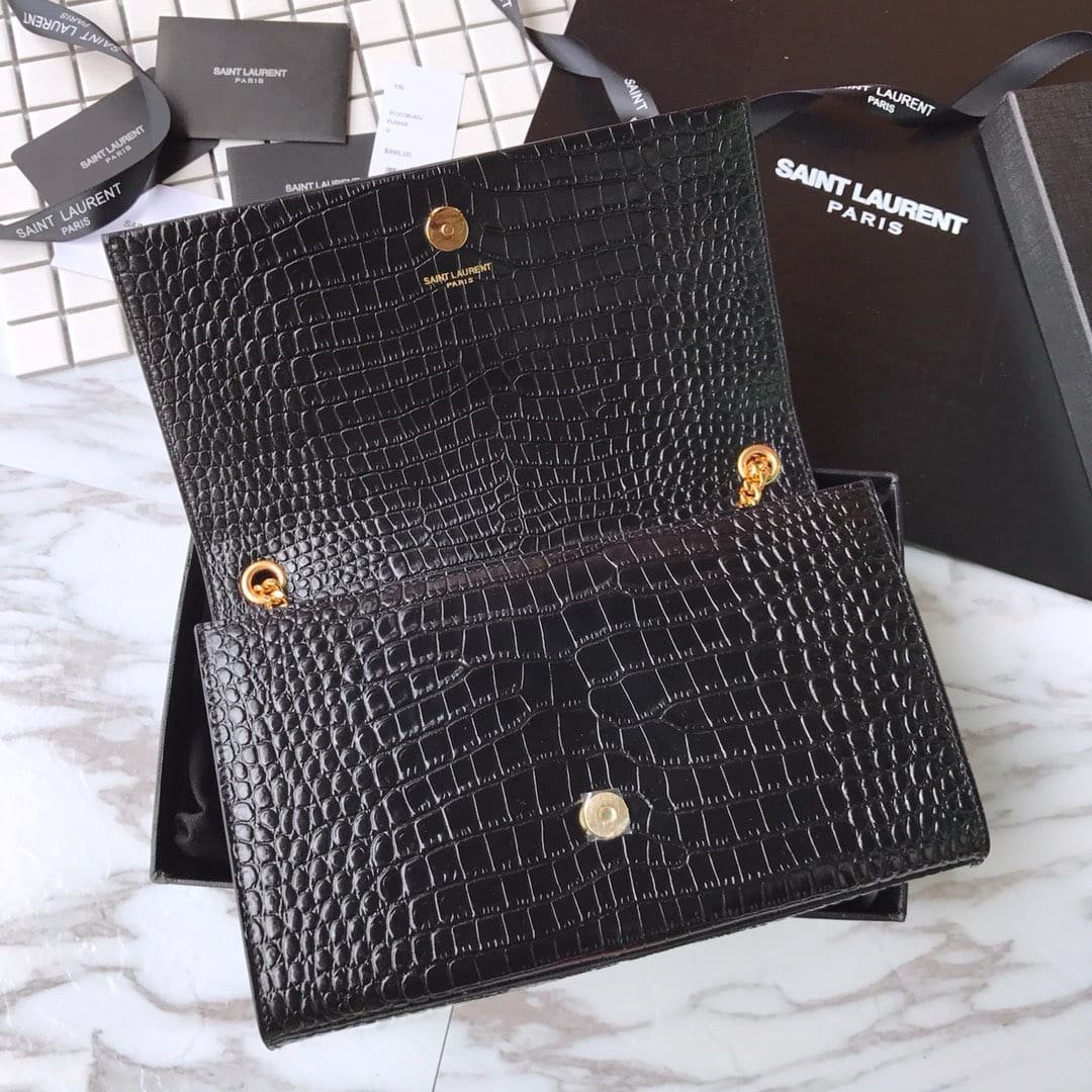 Sa1nt Lau*nt Medium Kate Tassel Chain Bag In Black Crocodile Em