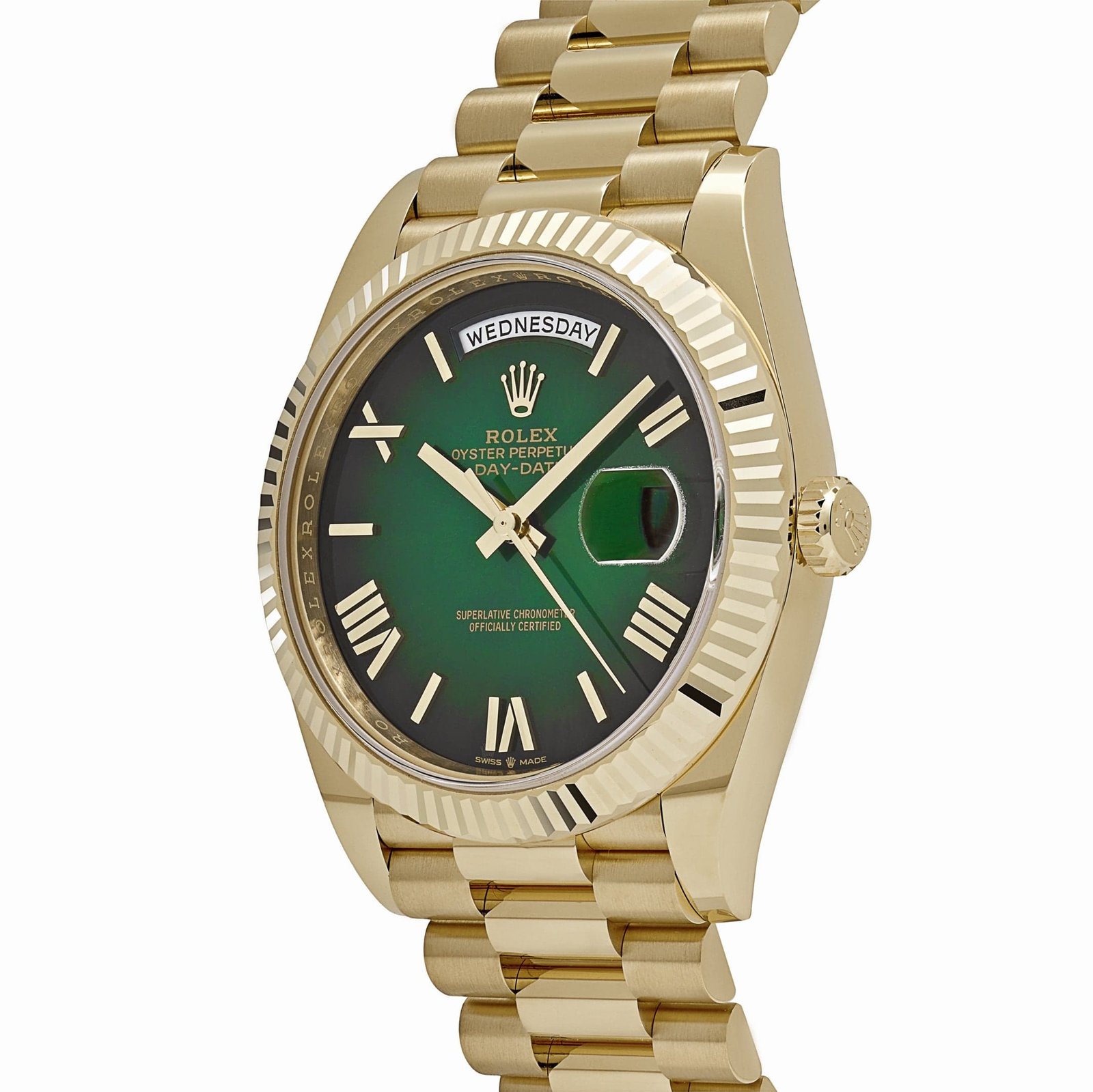 R01ex Day-Date 40 228238 Yellow Gold Green Ombre Roman Numeral Dial
