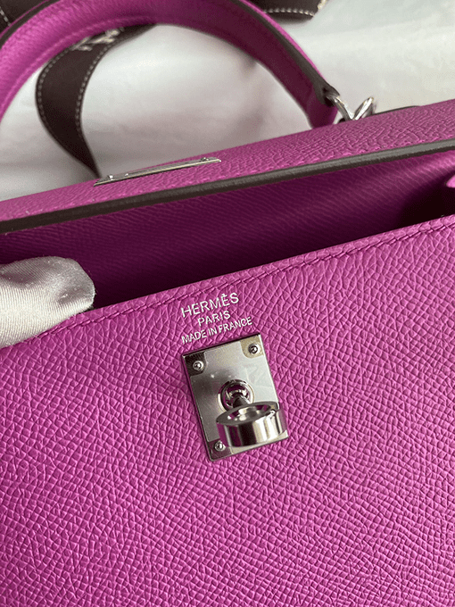 H**me5 Kelly Handbag Pink Epsom with Palladium Hardware 25
