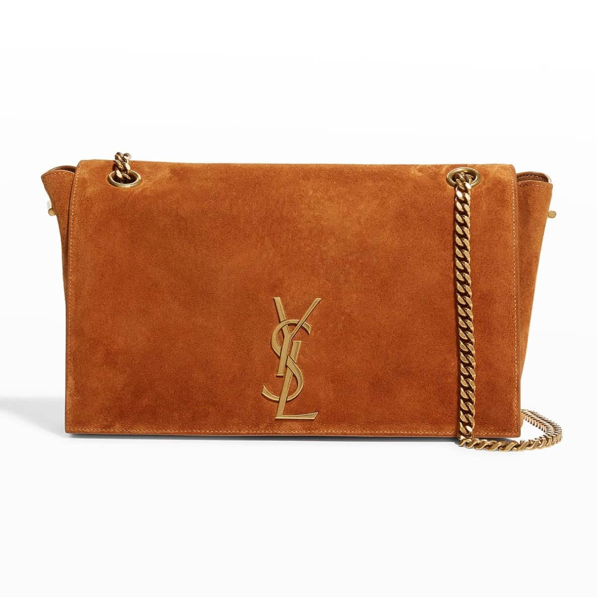 Sa1nt Lau*nt Medium Double-Sided Lettering Kate Crossbody Bag in Calfskin and Crocodile-Embossed Suede