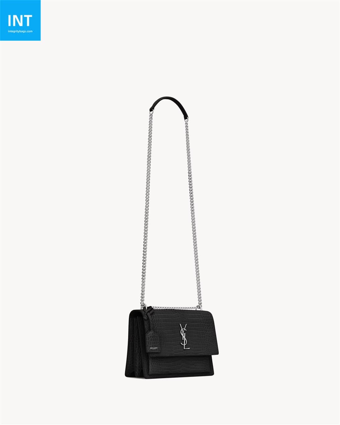 Sa1nt Lau*nt SUNSET MEDIUM IN CROCODILE-EMBOSSED LEATHER