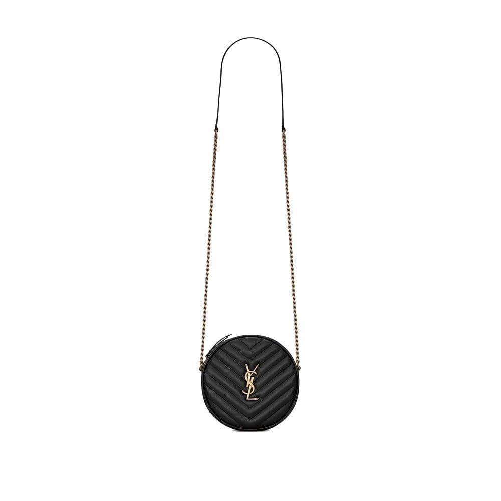 Sa1nt Lau*nt VINYLE ROUND QUILTED GRAIN LEATHER ROUND BAG
