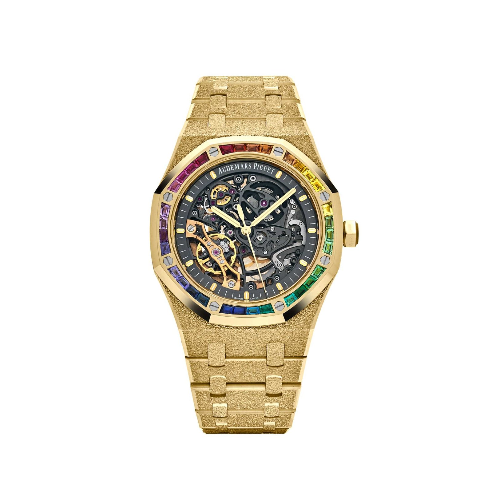 Audemars P1g*et Royal Oak 15412BA.YG.1224BA.01 Rainbow Baguette Frosted Yellow Gold Double Balance Wheel