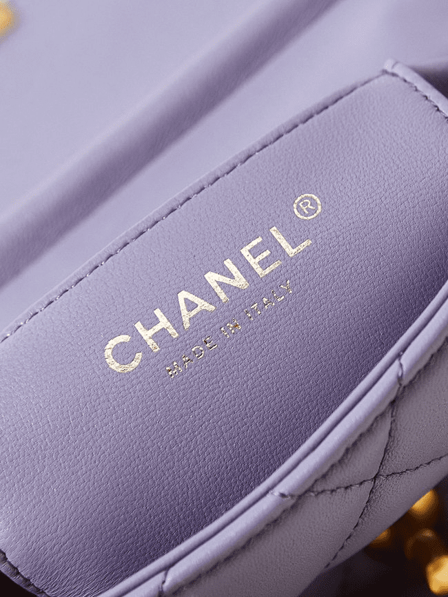 Ch**el  Shiny Lambskin Quilted Mini Pearl Logo Flap Light Purple