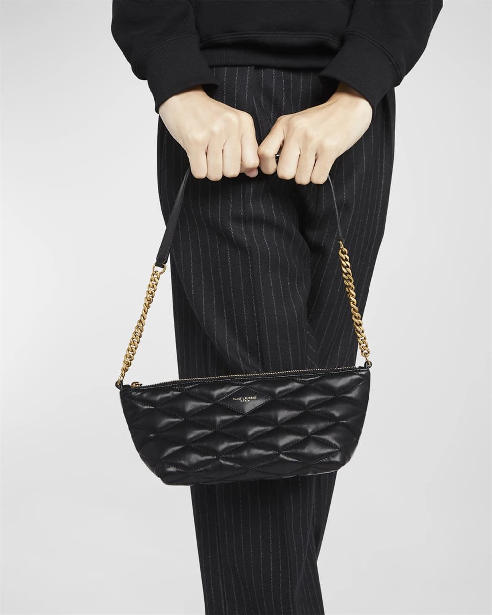 Sa1nt Lau*nt Ziptop Mini Shoulder Bag in Quilted Smooth Leather