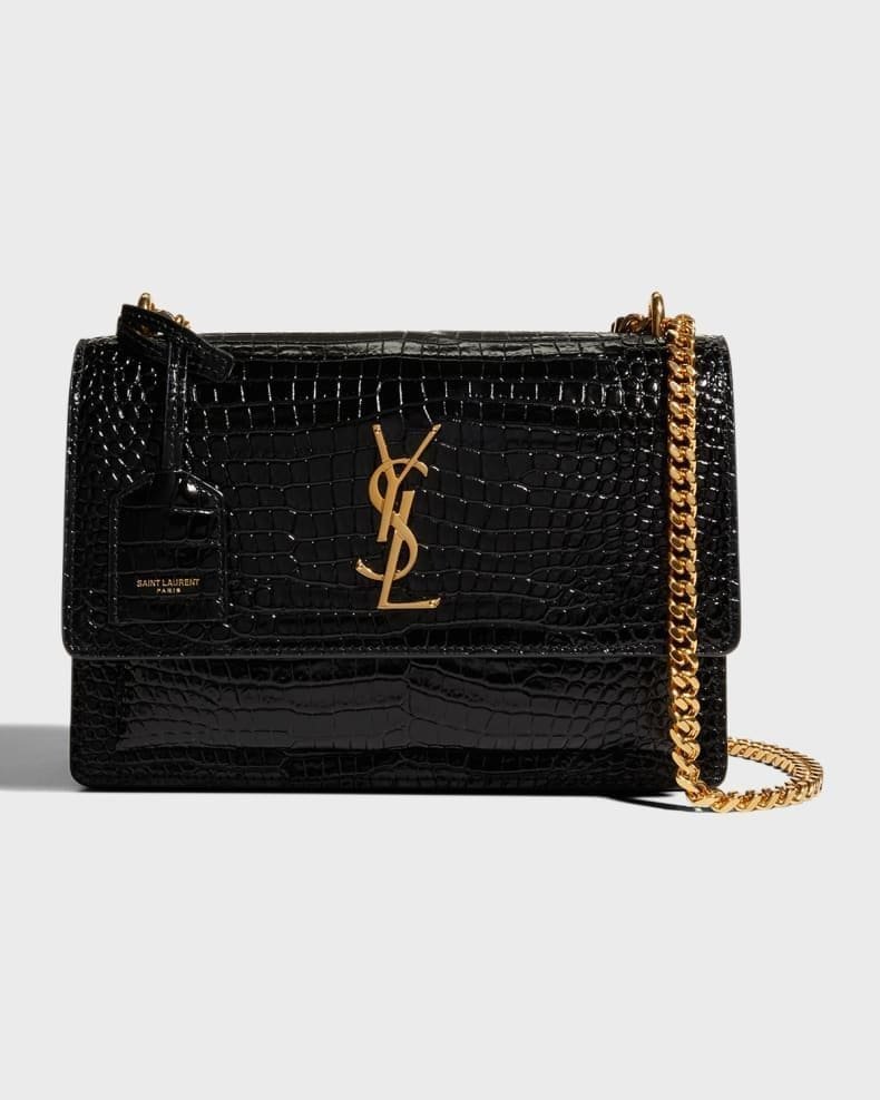 Sa1nt Lau*nt Sunset Medium Y51 Crossbody Bag in Croc-Embossed Leather