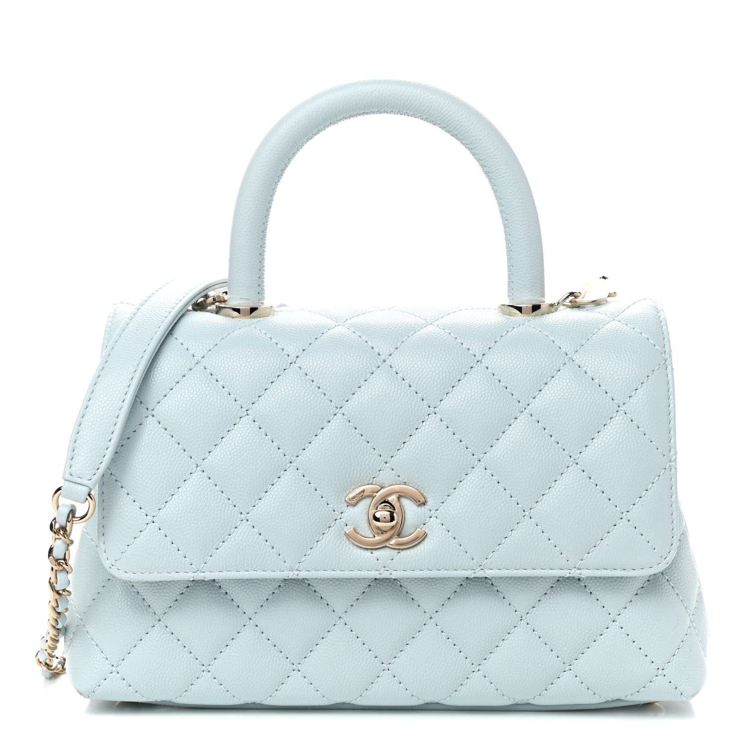 Ch**el Caviar Quilted Small Coco Handle Flap Light Blue