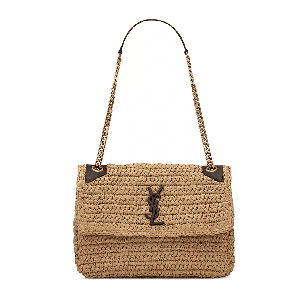 Sa1nt Lau*nt Niki Medium Chain Bag in Raffia and Leather