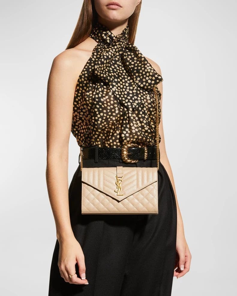 Sa1nt Lau*nt Envelope Triquilt Y51 Wallet on Chain in Grained Leather
