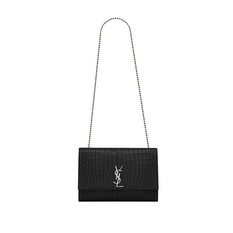 Sa1nt Lau*nt Large Kate Chain Bag In Black Crocodile Embossed L