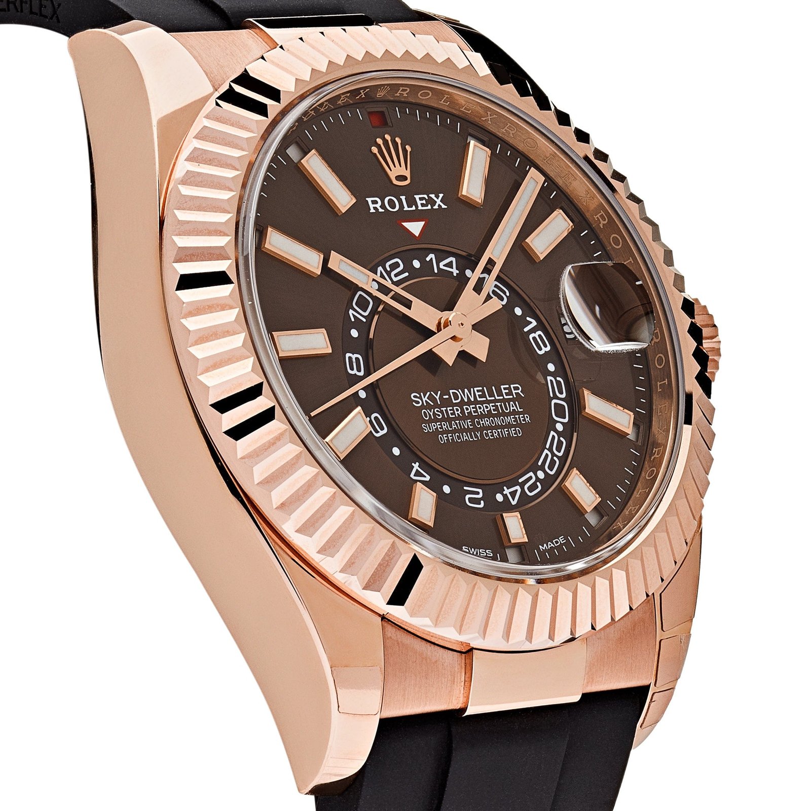 R01ex Sky-Dweller 336235 Rose Gold Brown Chocolate Dial Oysterflex