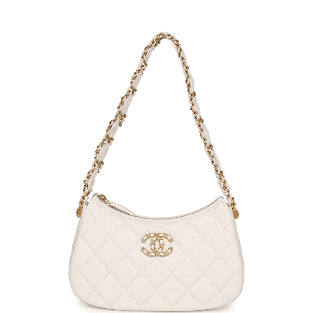 Ch**el AS4422 23K Hobo Bag Lambskin Gold Metal White
